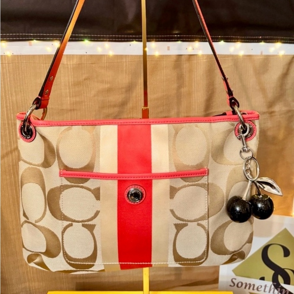 Coach Tan and Coral Shoulder Bag
